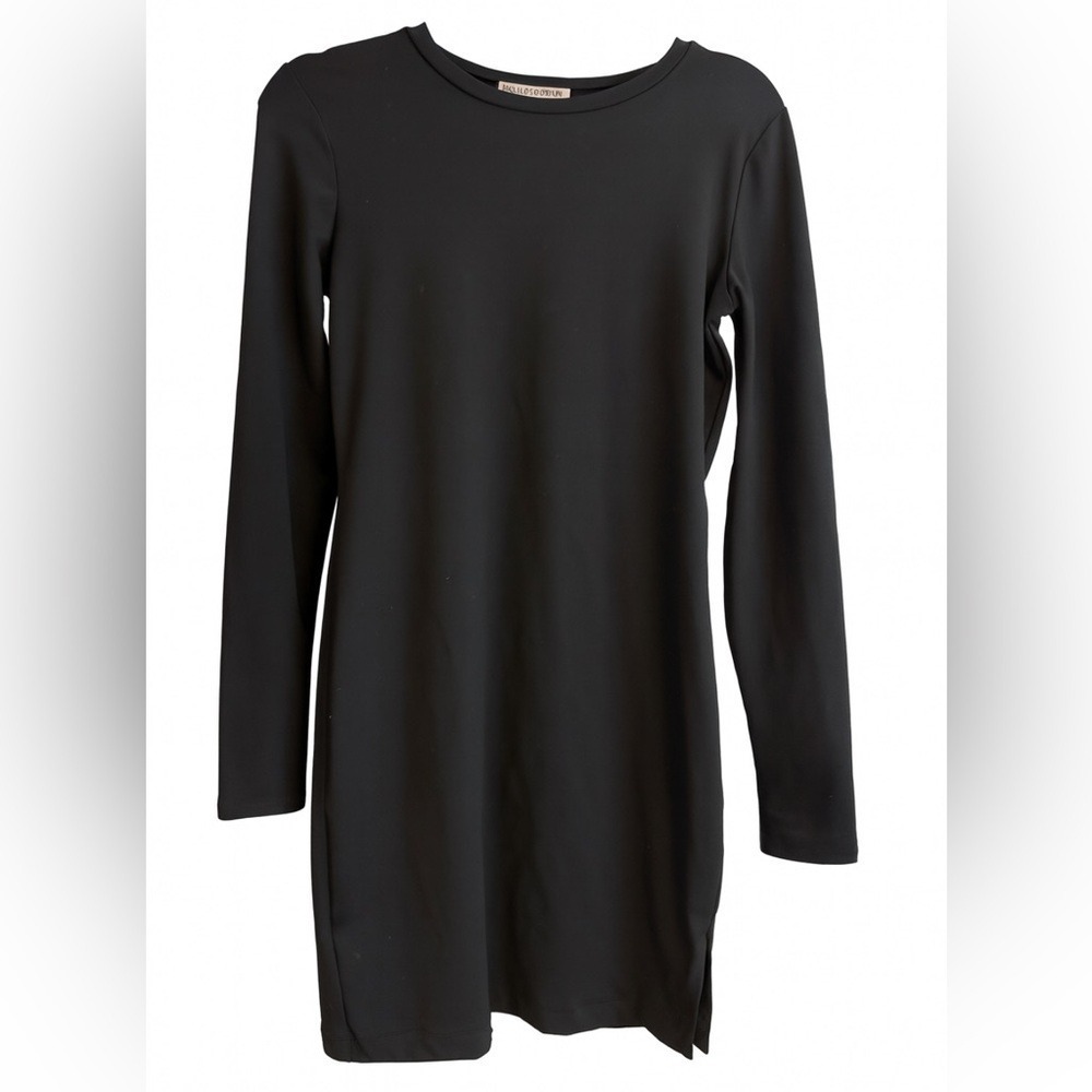 Philosophy Black Long Sleeve Shift Dress Small Clean Girl Minimalist Stretch